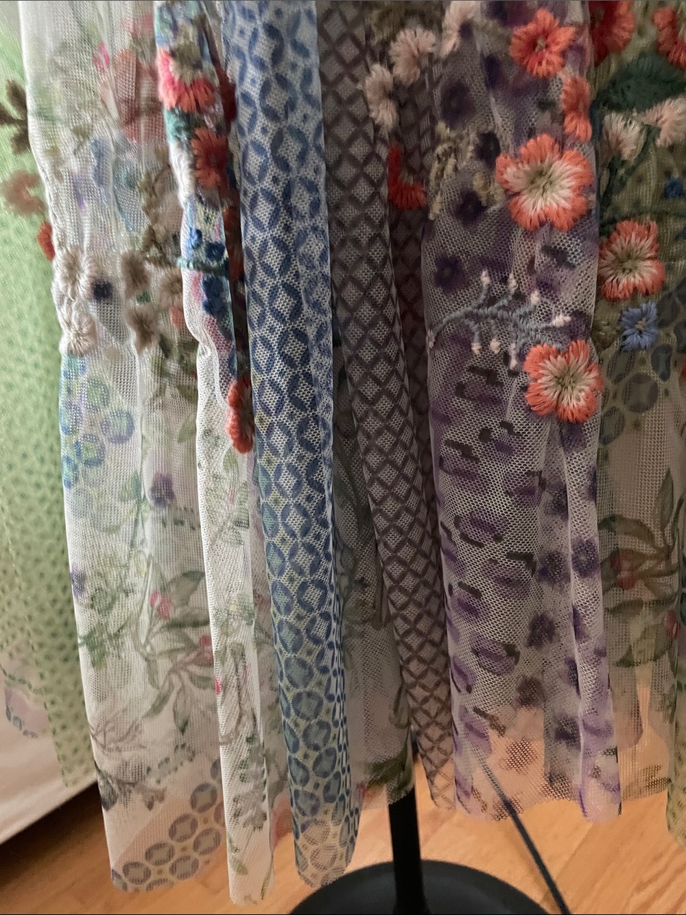 Johnny Was Sheer Floral Embroidered Maxi Dress in Light Green and Blue - Picture 8 of 8